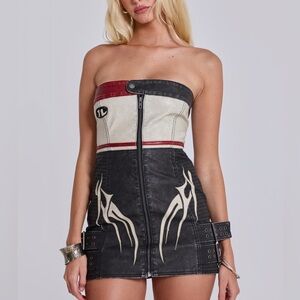 Jaded London Xiva Motocross Faux Leather Dress (US 4)